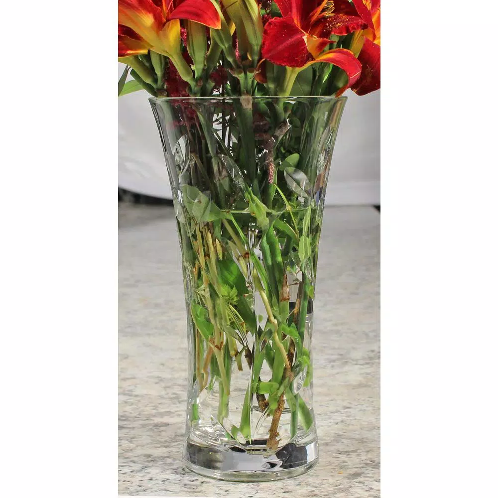 Lorren Home Trends Laurus Crystal Collection 11.5 in. Cut Crystal Flower Vase, Made in Italy