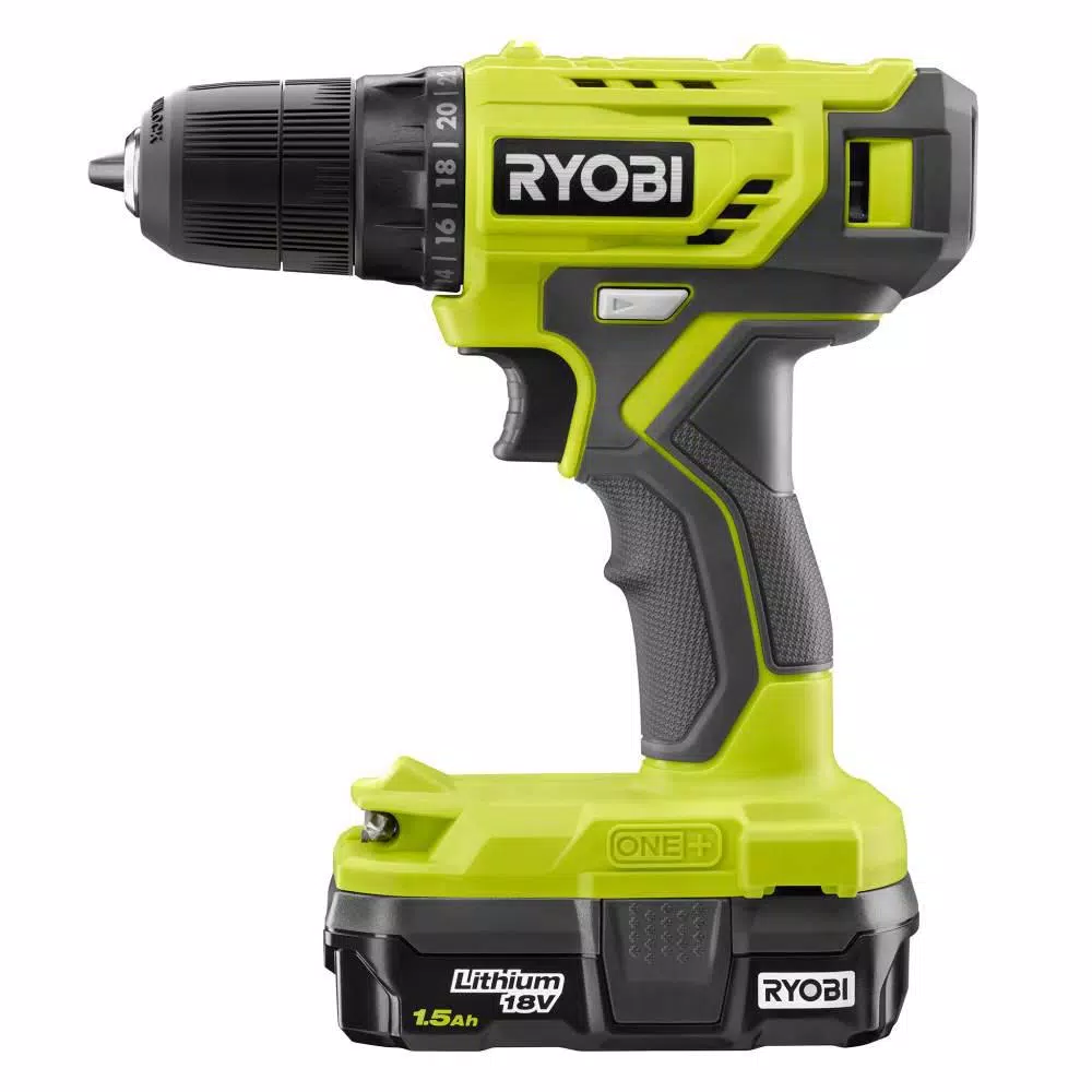 RYOBI 18V ONE+ 3/8 in. Cordless Drill/Driver Kit with 1.5 Ah Battery, Charger, and 31-Piece Black Oxide Bit Set
