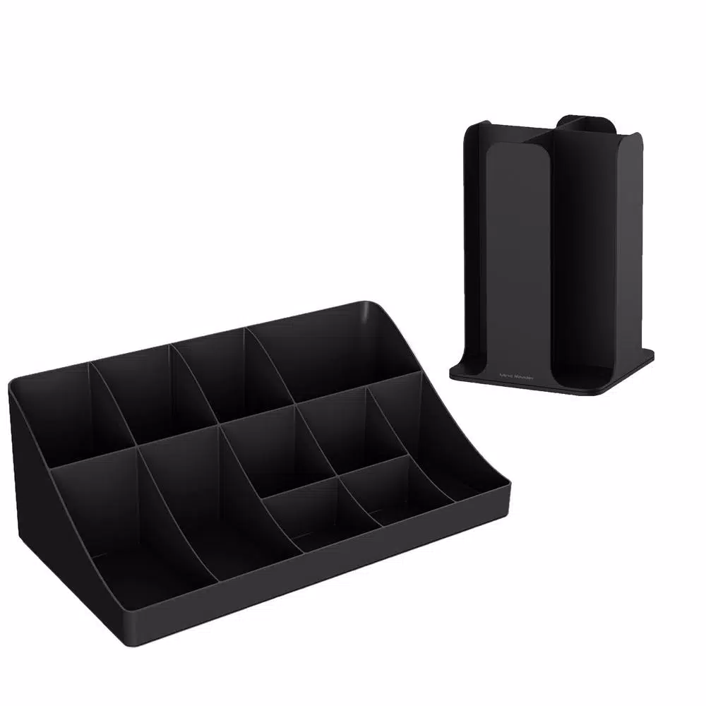 Mind Reader 15-Compartment Coffee Condiment & Cup and Lid Organizer Set, Black