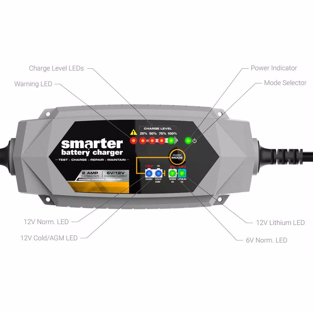 Smartech Products Smartech IC-2000 2 Amp 6V/12V Automotive Battery Charger, Maintainer, Repairer & Tester