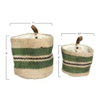 3R Studios Handwoven Jute Decorative Baskets with Green Stripes, Set of 2 thumbnail 3