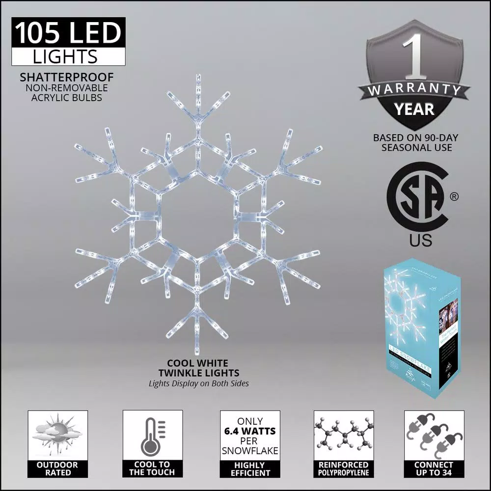 Kringle Traditions 36 in. 105-Light LED Cool White Twinkle Snowflake Outdoor Decoration