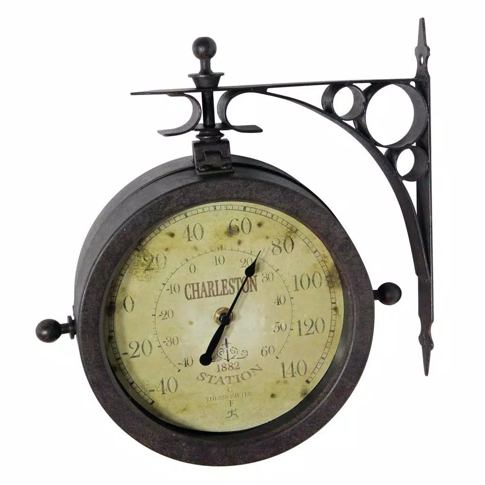 Infinity Instruments Charleston 8 in. Round Double-Sided Outdoor Wall Clock & Thermometer