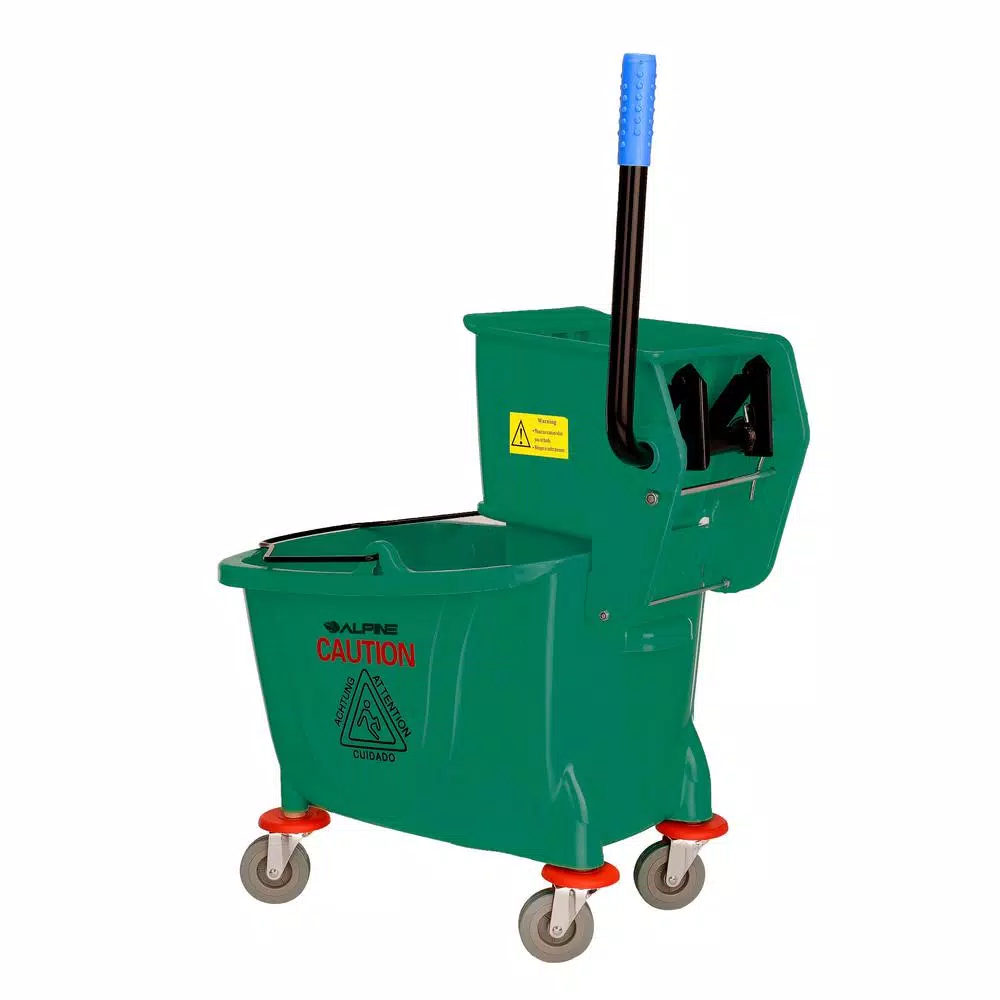 Alpine Industries 36 Qt. Mop Bucket with Side Press Wringer, Green