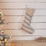 VHC Brands 20 in. Grey Margot Farmhouse Christmas Stocking with Diamond Pattern Lace thumbnail 3