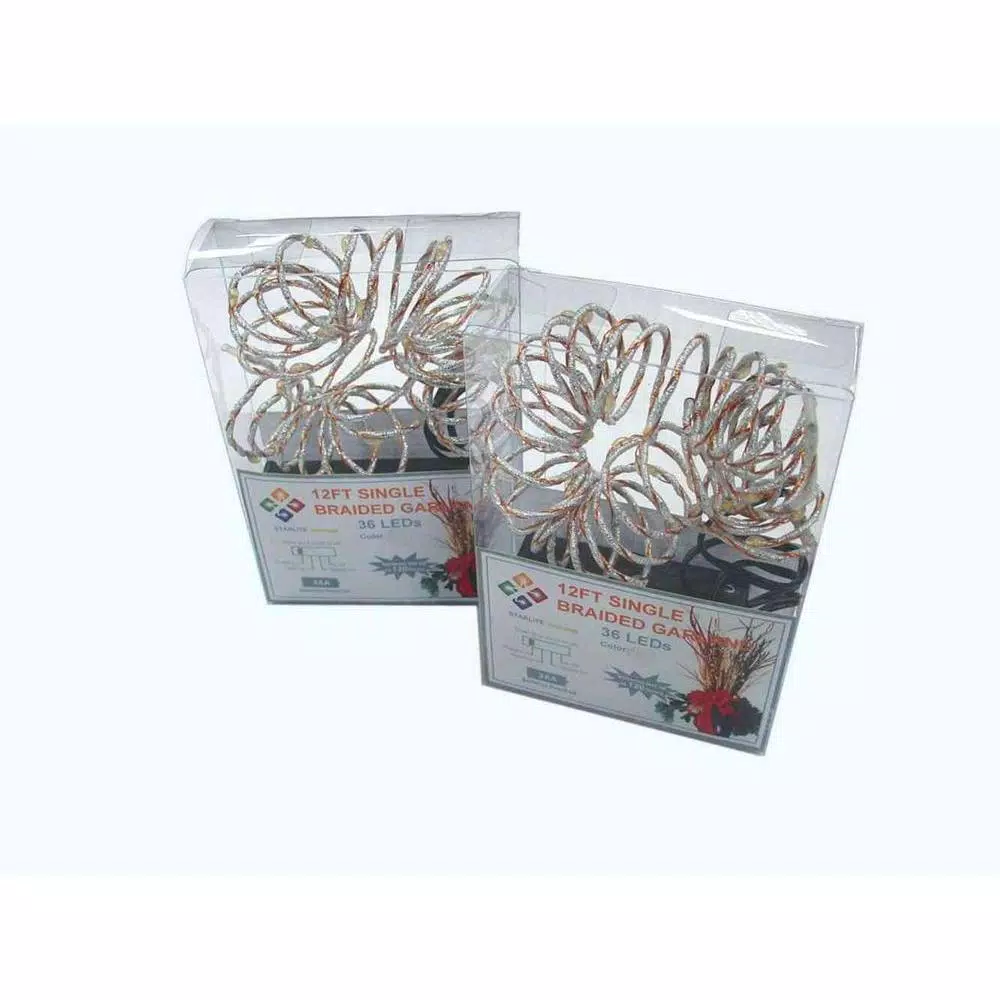 Starlite Creations 12 ft. Pre-Lit LED White Single Braided Garland, Battery Operated (Bundle of 2)