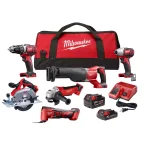 Milwaukee M18 18V Lithium-Ion Cordless 6-Tool Combo Kit with 2 Batteries, Charger and Tool Bag thumbnail 1