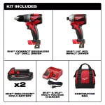 Milwaukee M18 18V Brushless Cordless Compact Drill and Impact Driver Combo Kit (2-Tool) with (2) 2.0Ah Batteries thumbnail 2