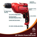 Boyel Living 5 Amp Corded 3/8 in. Power Drill Driver, Reversible with Lock-On Button, Red thumbnail 3