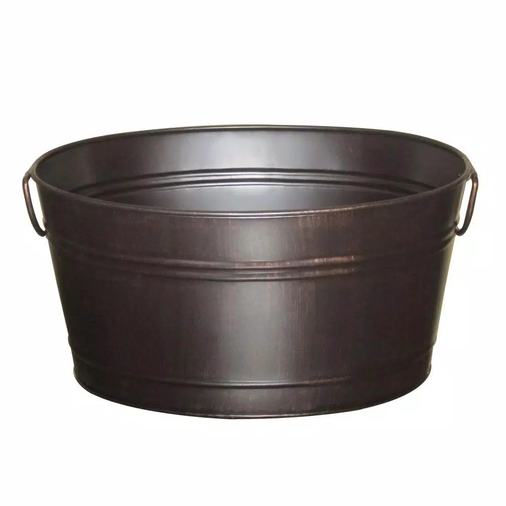 Unbranded Oval Beverage Bin in Oil Rubbed Bronze, Rustic Steel Ice Bucket & Planter