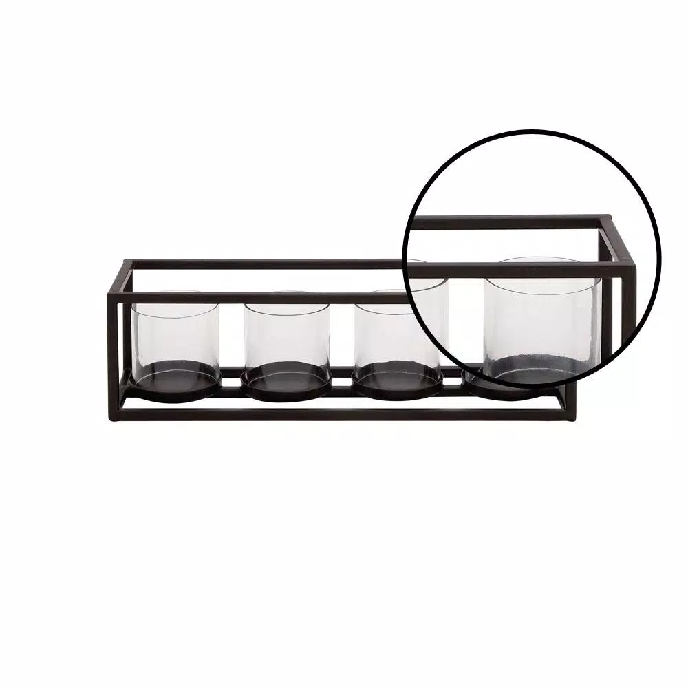 LITTON LANE 5 in. Black Iron and Clear Glass 4-Pedestal Rectangular Votive Candle Holder
