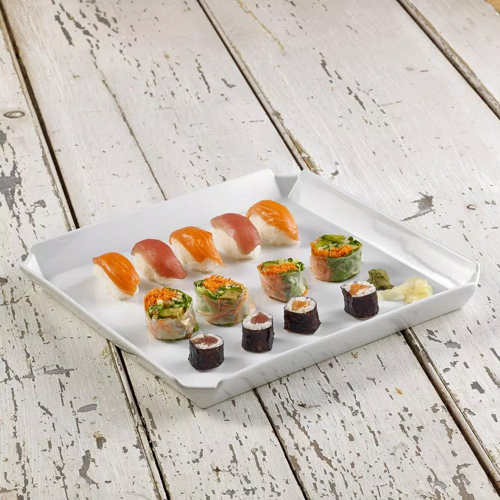 Over and Back Porcelain White Bento Serving Tray, 12.17 in. Square