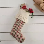 VHC Brands 20 in. Hollis Ivory White Farmhouse Christmas Decor Plaid Stocking, Red Green & Ivory thumbnail 3