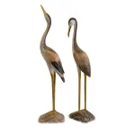 IMAX Reeds Wood Cranes Decorative Sculpture Set of 2 - Beige Pinewood Statues thumbnail 1
