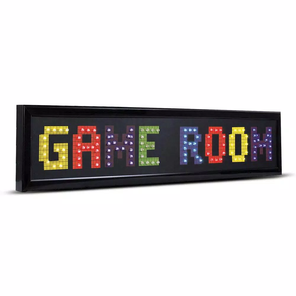 Crystal Art Gallery Game Room Framed LED Sign - Retro 8-Bit Arcade Style Wall Decor