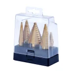 Steel Core Titanium Coated Steel Core Step Drill Bit Set (5-Piece) with 3-Flat Shank and Storage Case thumbnail 1