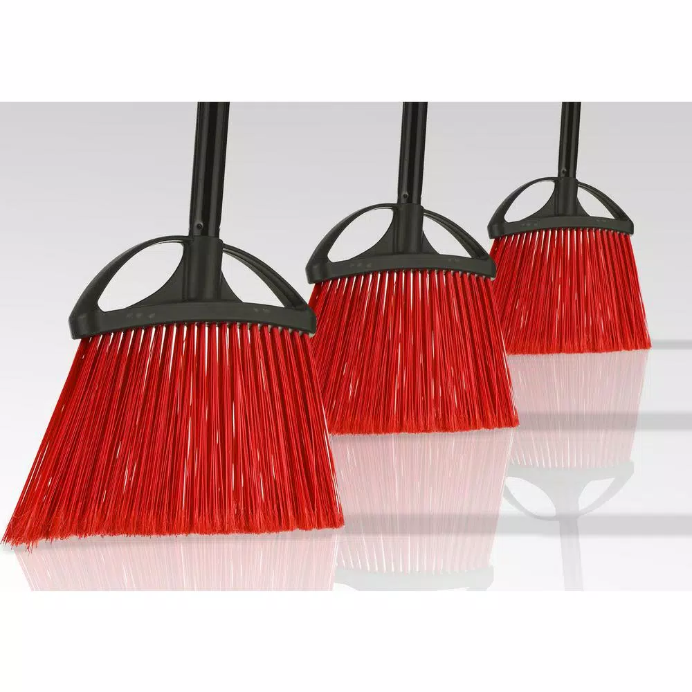 Alpine Industries 10 in. Red Angle Broom with Fiberglass Handle, Indoor/Outdoor, 3-Pack
