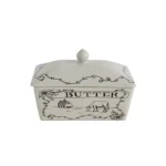 3R Studios White and Black Stoneware Butter Dish with Lid, Farm Scene Design thumbnail 4