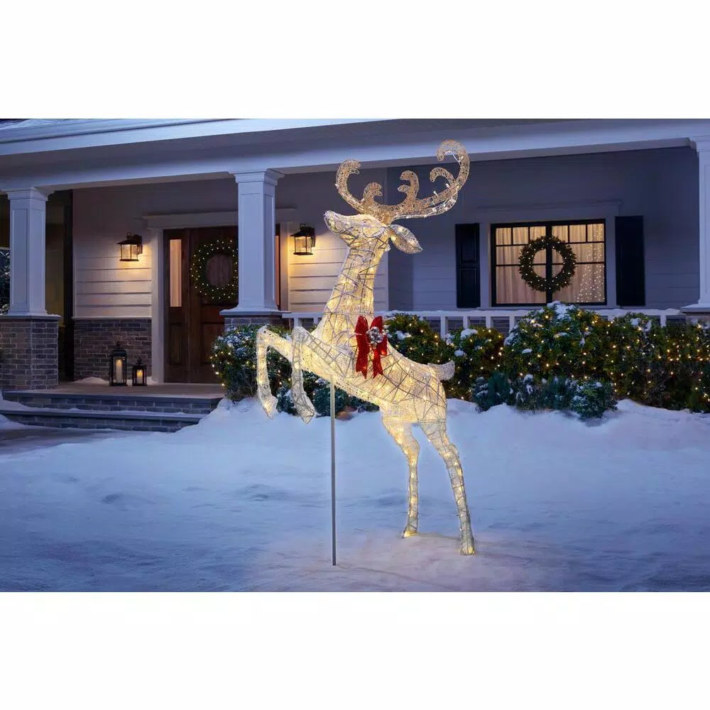 Home Accents Holiday 84 in. Warm White 240-Light LED Jumping Deer Yard Decoration