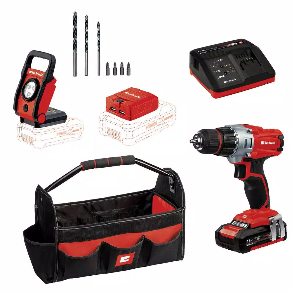 Einhell PXC 18V Cordless 2-Speed MAX 1250-RPM Workshop Drill Kit with 1.5 Ah Battery and Fast Charger