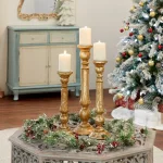 LITTON LANE Golden Mango Wood Candle Holder Set, Set of 3, Distressed Gold Finish thumbnail 3