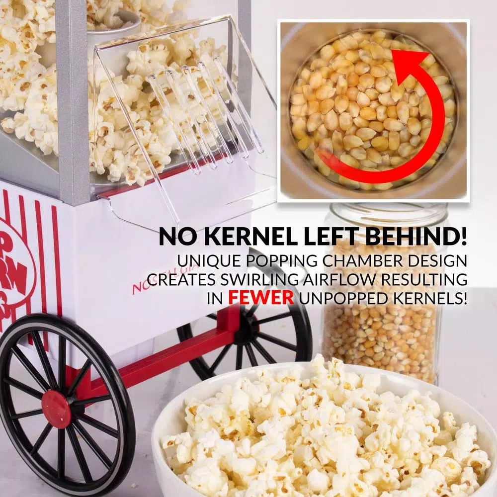 Nostalgia Old Fashioned 1040W Red Hot Air Popcorn Maker with Measuring Cup, 12-Cup Capacity