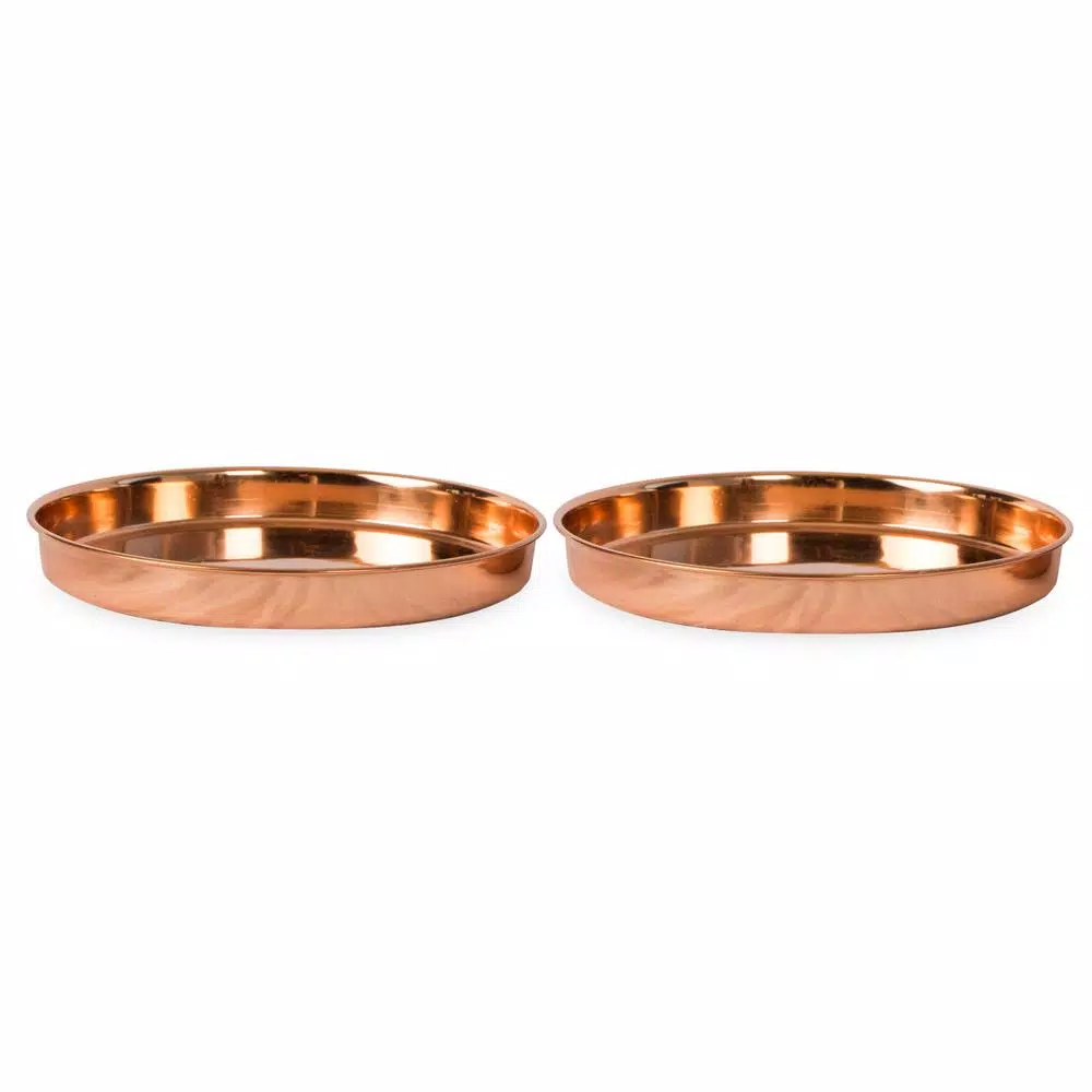 Achla Designs 8.5 in. Round Copper Plated Stainless Steel Decorative Trays, Set of 2