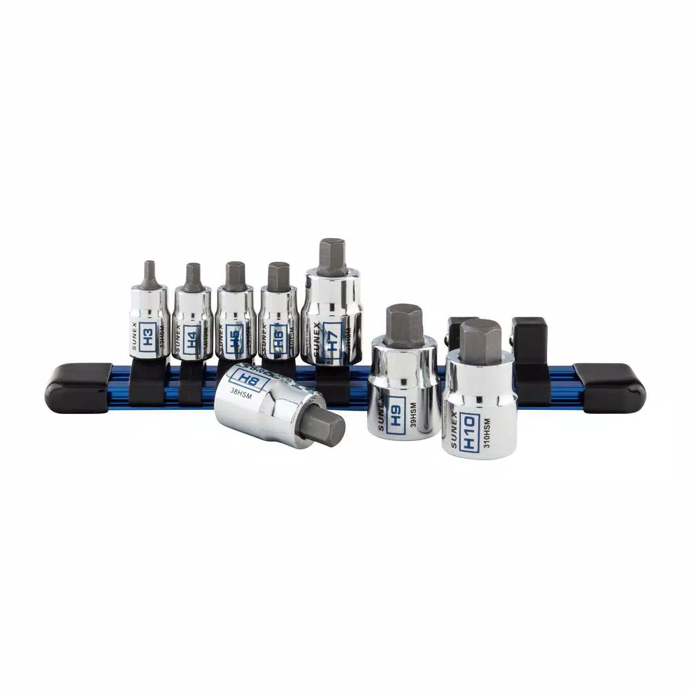 SUNEX TOOLS Sunex 938TS 8-Piece Metric Hex Bit Socket Set with 3/8 in. Drive and Aluminum Rail