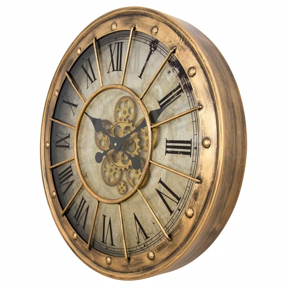 Yosemite Home Decor Gilded Round Gear Wall Clock - Industrial Steampunk Style