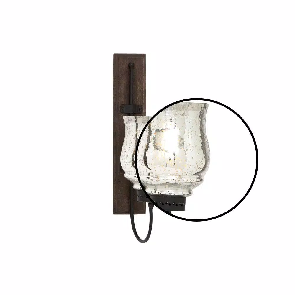 LITTON LANE 21 in. New Traditional Silver Flared Top Hurricane Candle Sconce with Walnut Frame