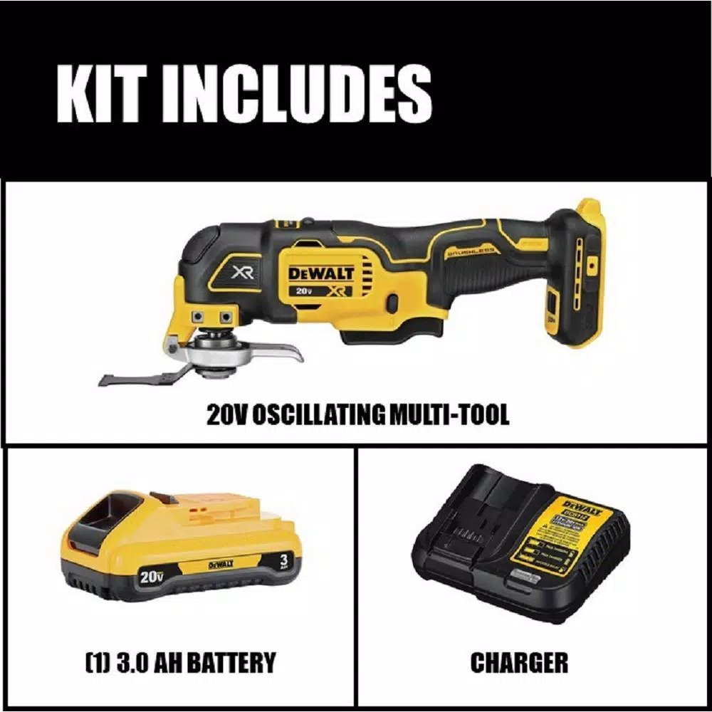DEWALT 20V MAX XR Brushless 3-Speed Oscillating Multi-Tool Kit with 3.0Ah Battery and Charger