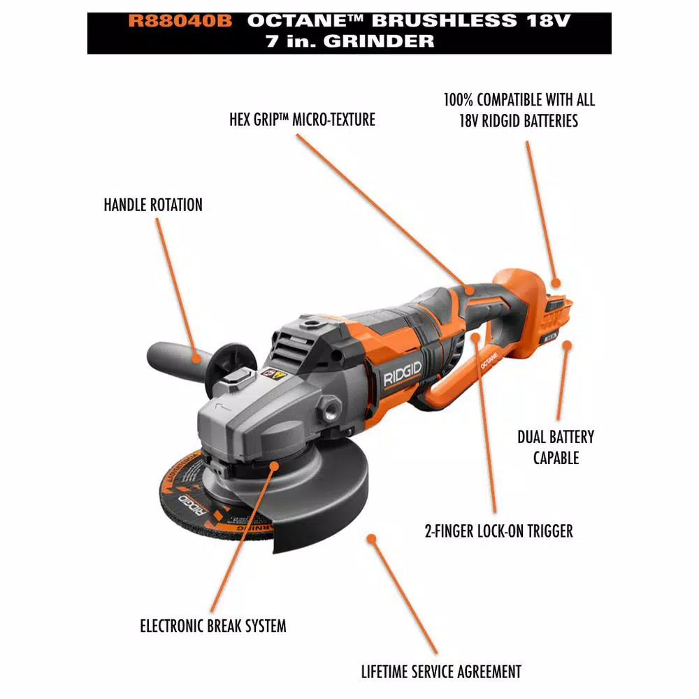 RIDGID 18V OCTANE Brushless 7 in. Dual Angle Grinder Kit with 3.0 Ah Battery and Charger