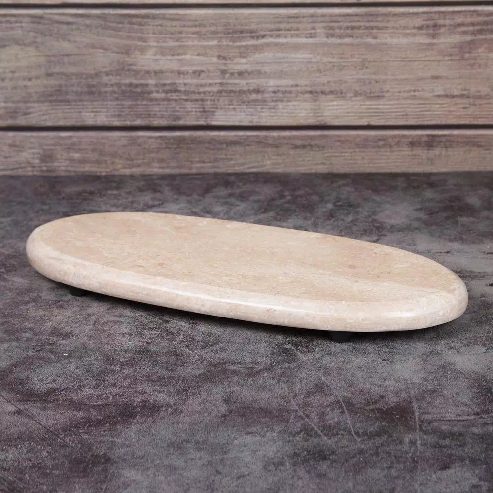 Creative Home Natural Champagne Marble Oval Serving Tray - 14 in. Beige Cheese & Pastry Board