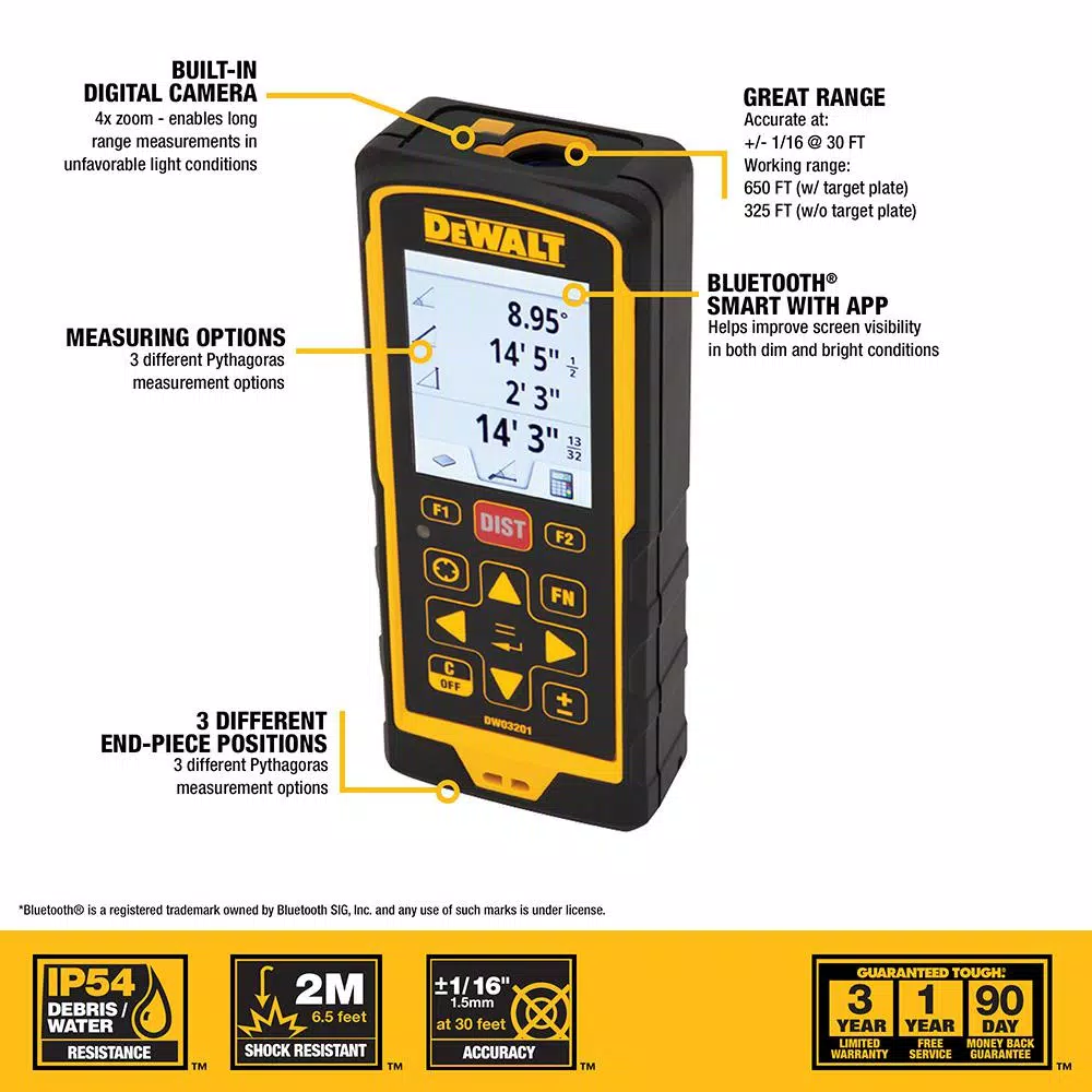 DEWALT 660 ft. Laser Distance Measurer with 4X Zoom Digital Camera and Bluetooth