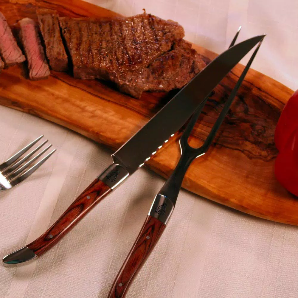 Unbranded Laguiole 2-Piece Pakkawood Carving Set with Stainless Steel Knife and Fork