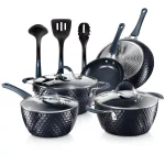 NutriChef 11-Piece Blue Diamond Ceramic Nonstick Aluminum Cookware Set thumbnail 1