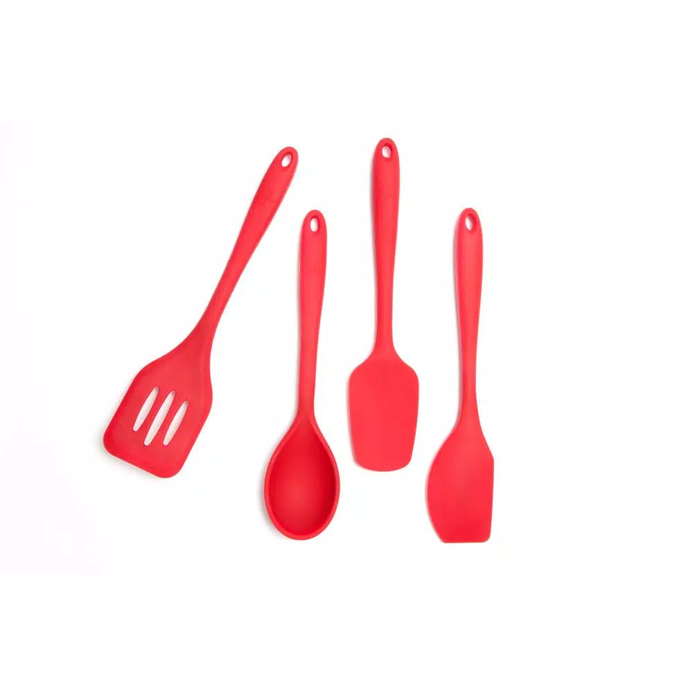 Core Kitchen Essential Red Silicone Kitchen Utensil Set, 4-Piece Non-Stick Cooking Tools