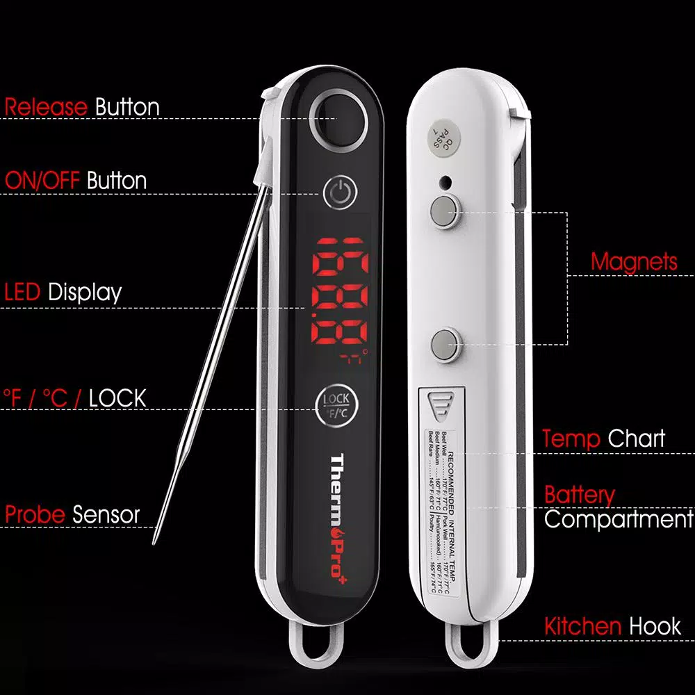 ThermoPro TP-18S Digital Instant Read Meat Thermometer, Fast 2-3s Response, 14°F-572°F