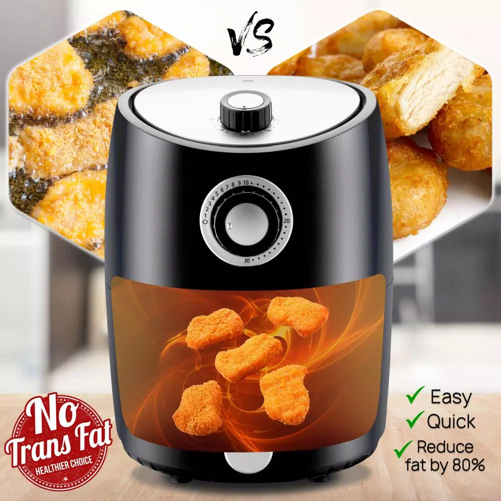 NutriChef 2-Quart Countertop Air Fryer Oven, 1000W Convection Cooker with Adjustable Temperature & Time