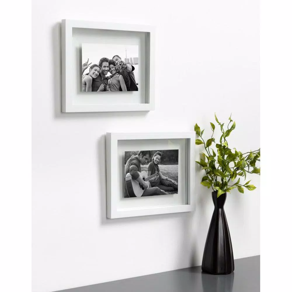 DesignOvation Gallery 8x10 White Satin Wood Float Picture Frame Set, 4-Pack