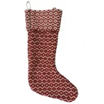 LR Home 20 in. Red and White Chevron Cotton Christmas Stocking with Pom Pom thumbnail 1