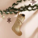 VHC Brands Nowell Farmhouse 15 in. Natural Burlap Christmas Stocking with Silver Metallic Whip Stitching thumbnail 2
