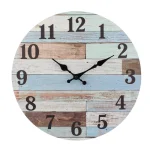 Stonebriar Collection Stonebriar Coastal Worn Blue and White Wooden Wall Clock thumbnail 1