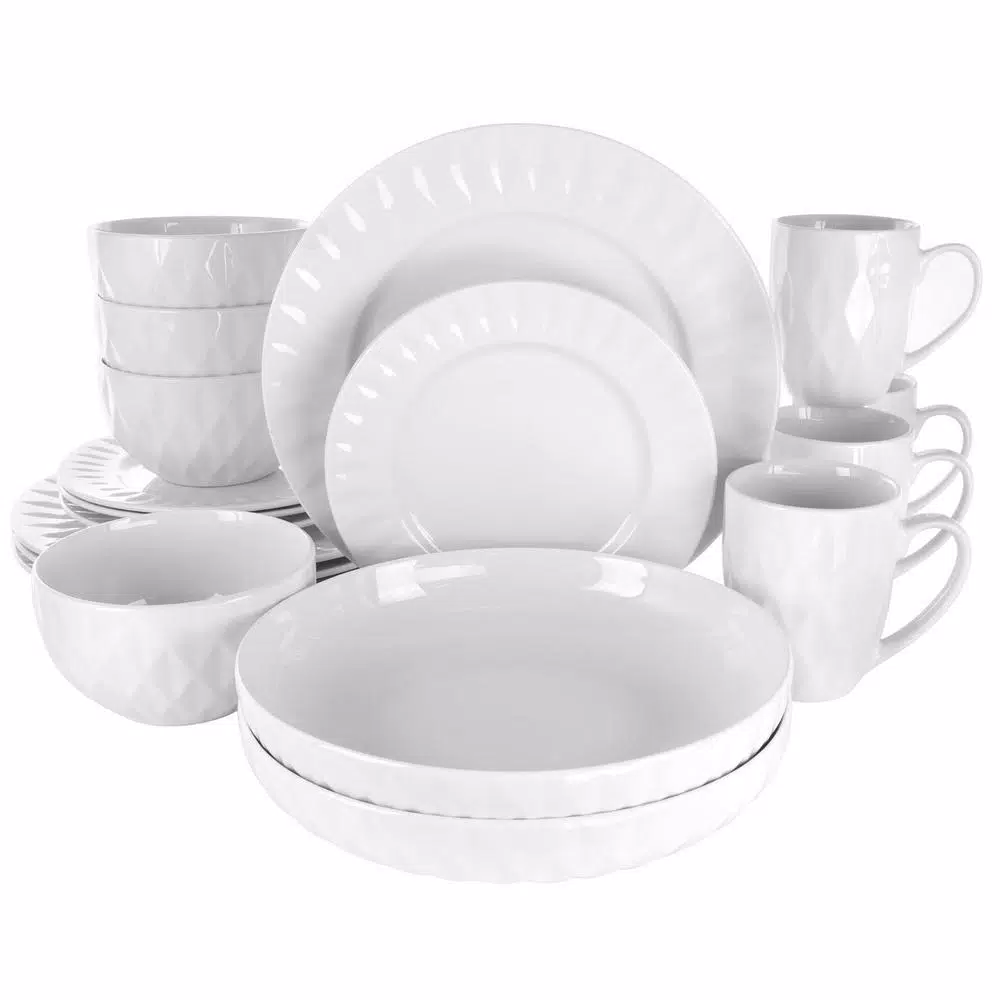 Elama Sienna White Porcelain 18-Piece Dinnerware Set, Service for 4