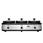 OVENTE 3-Station Slow Cooker and Buffet Server, 4.5 Qt. Silver Stainless Steel thumbnail 1