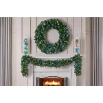 Home Accents Holiday 9 ft. Royal Grand Spruce Artificial Garland with Cool White and Multi-Color LED Lights thumbnail 2