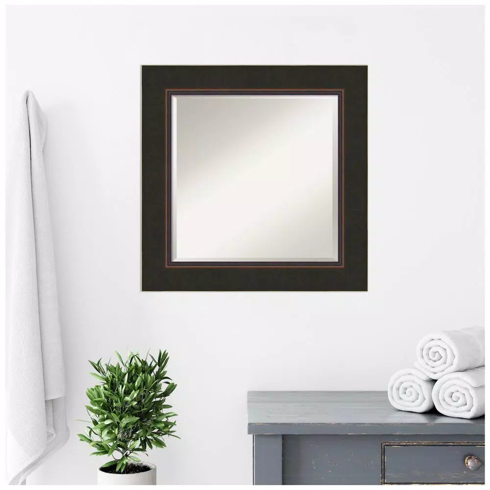 Amanti Art Milano 26 in. Square Beveled Edge Bathroom Vanity Mirror, Bronze Wood Frame
