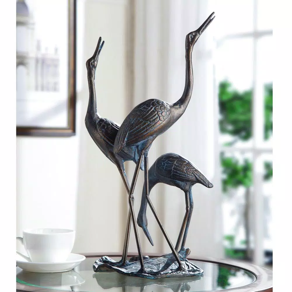 Unbranded Crane Family Statue - Bronze Recycled Metal Transitional Sculpture