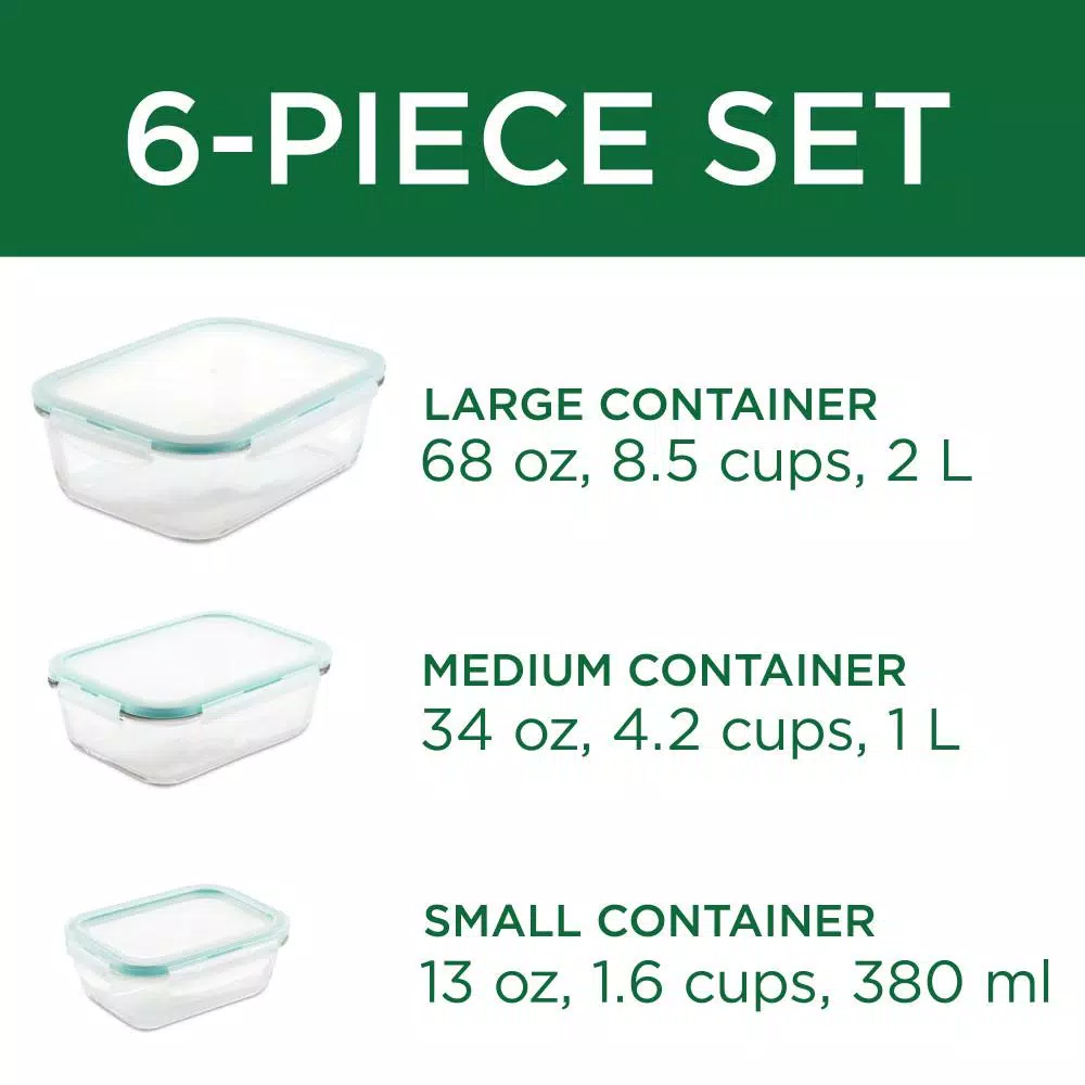 Lock & Lock Purely Better 6-Piece Borosilicate Glass Food Storage Container Set