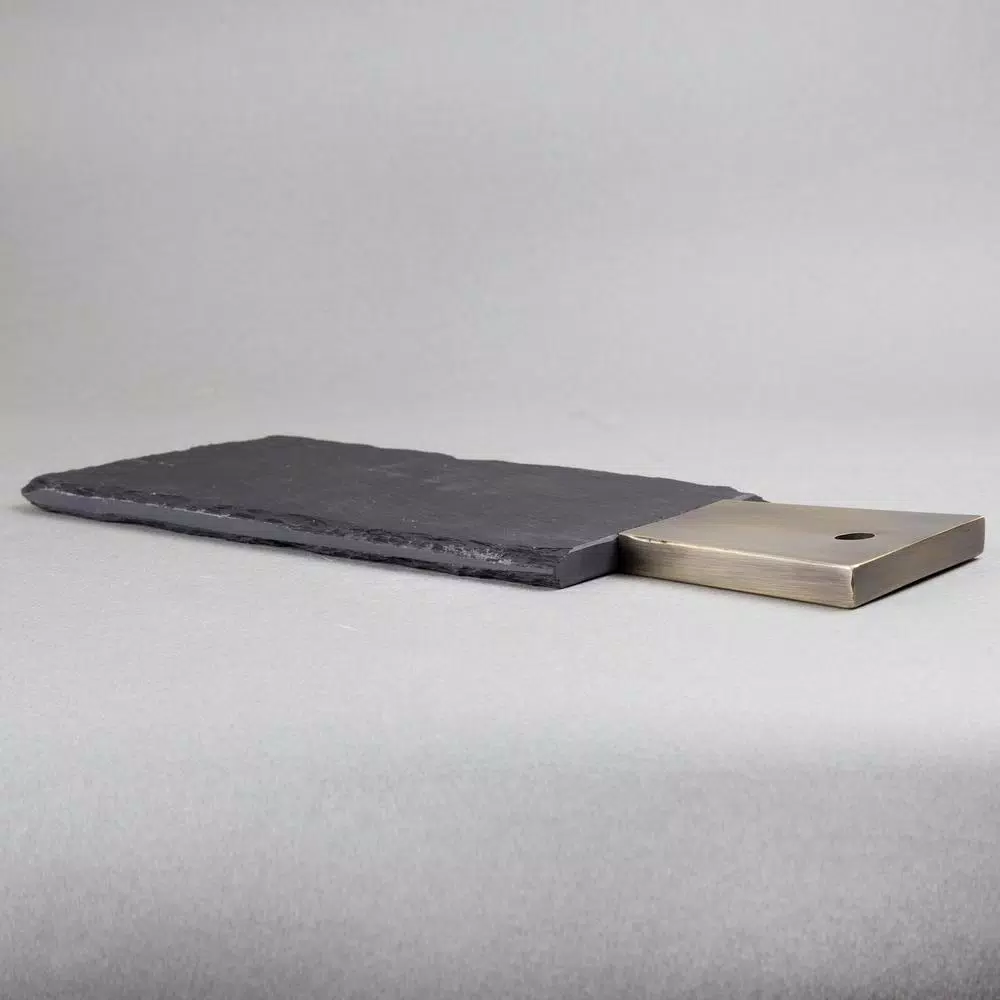 Creative Home Natural Black Slate Cheese Serving Board with Copper Trim Handle, 13 x 5 in.